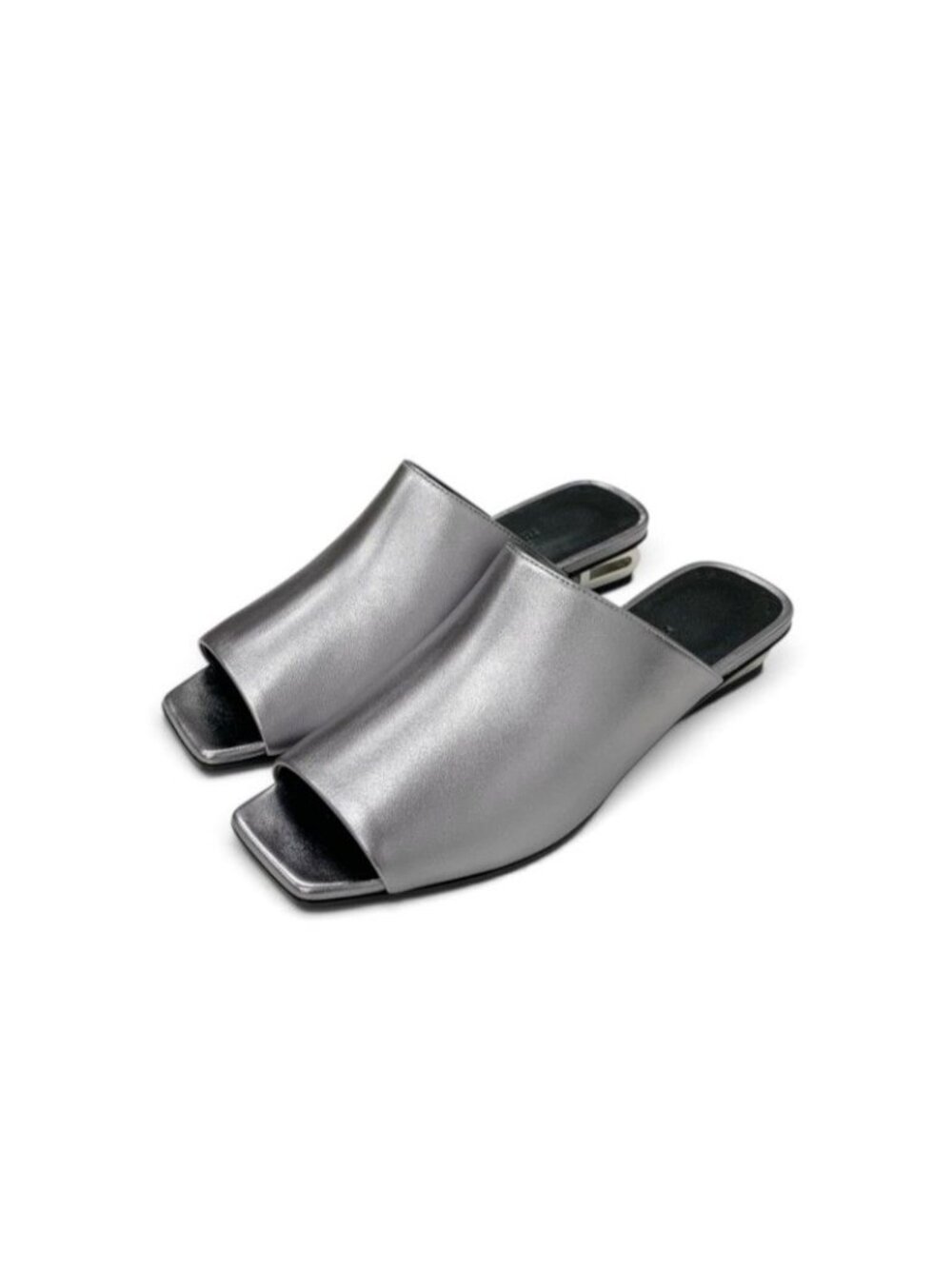 Hermes Idol Sandals Shoes Leather Silver Chaine D'ancre Metal Heels Mules